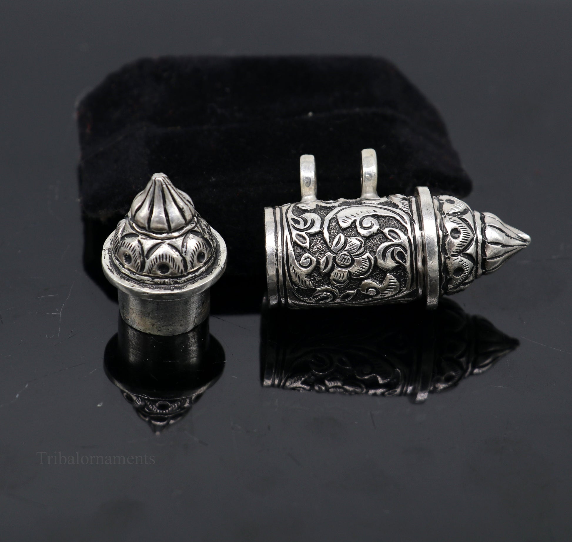 925 Sterling silver handmade vintage Nakshi work trendy design pendant amulet excellent tribal ethnic container box pendant jewelry ssp832 - TRIBAL ORNAMENTS