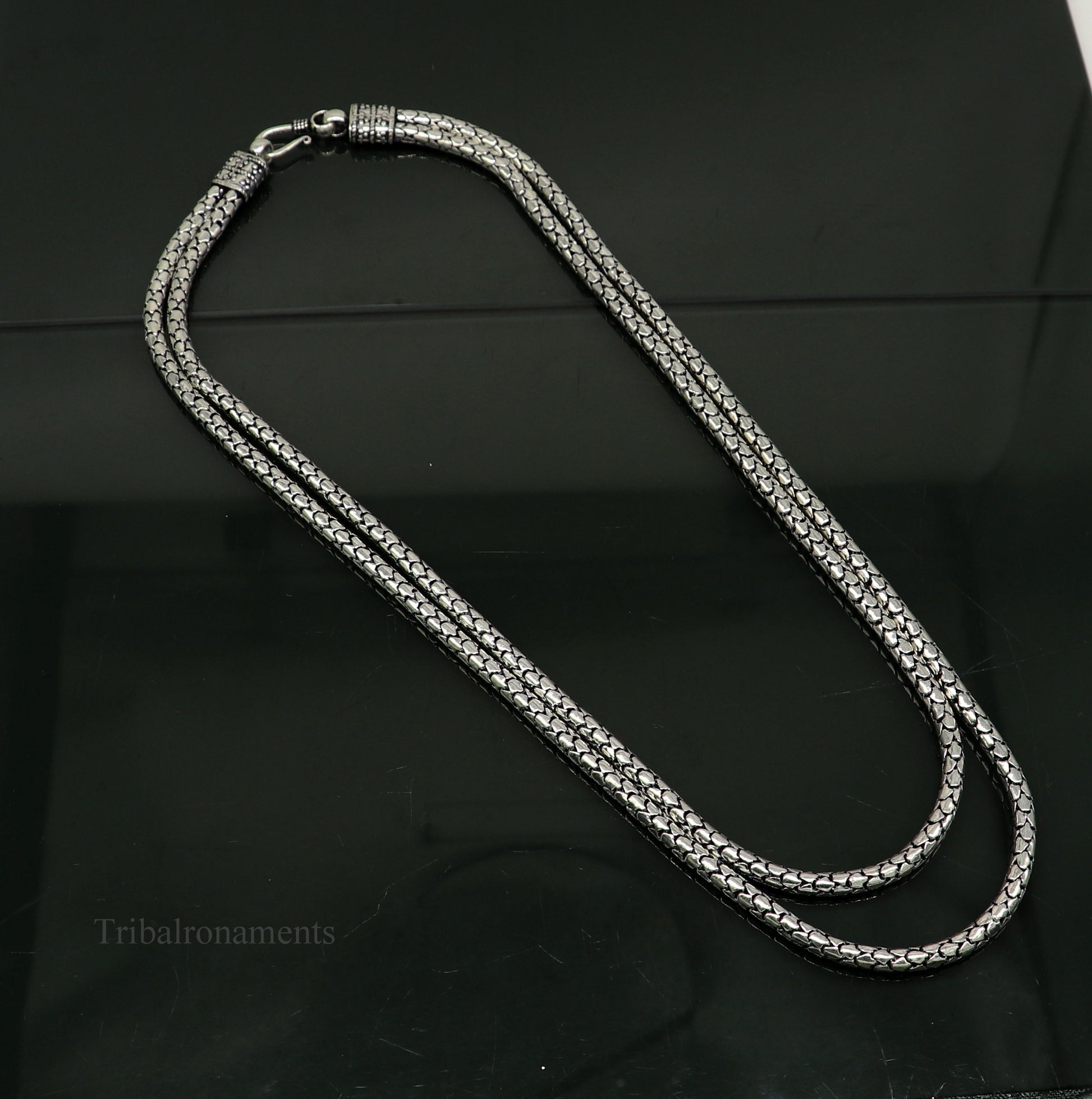 925 sterling silver amazing vintage spotted design chain 2 line/strands stylish necklace jewelry, best charm layered ethnic necklace nec257 - TRIBAL ORNAMENTS