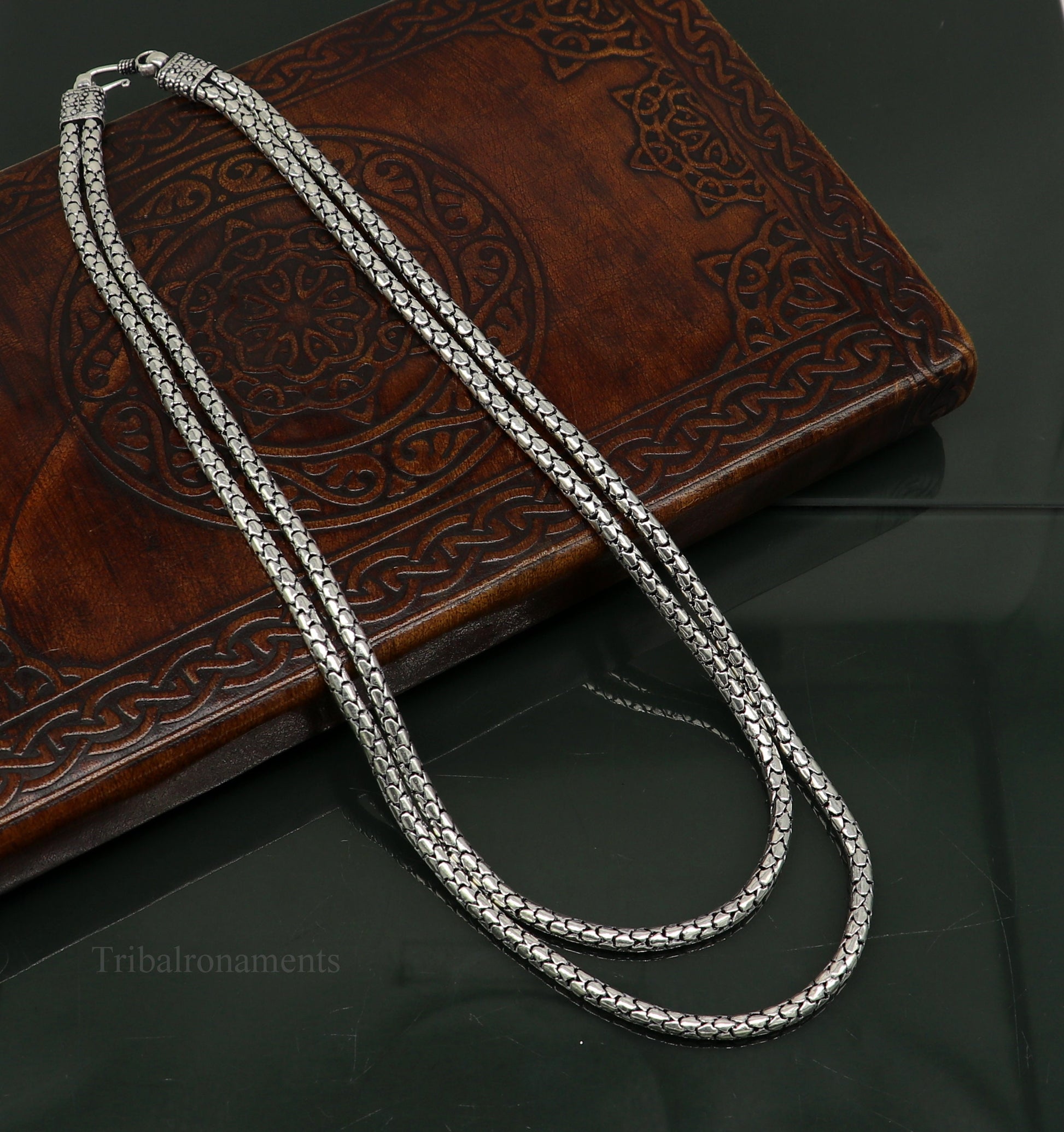 925 sterling silver amazing vintage spotted design chain 2 line/strands stylish necklace jewelry, best charm layered ethnic necklace nec257 - TRIBAL ORNAMENTS