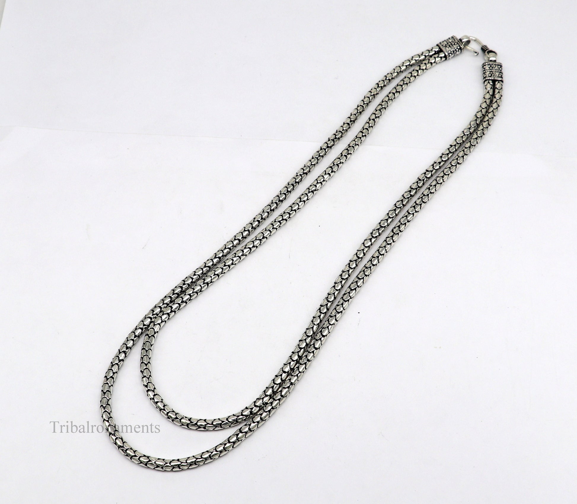 925 sterling silver amazing vintage spotted design chain 2 line/strands stylish necklace jewelry, best charm layered ethnic necklace nec257 - TRIBAL ORNAMENTS