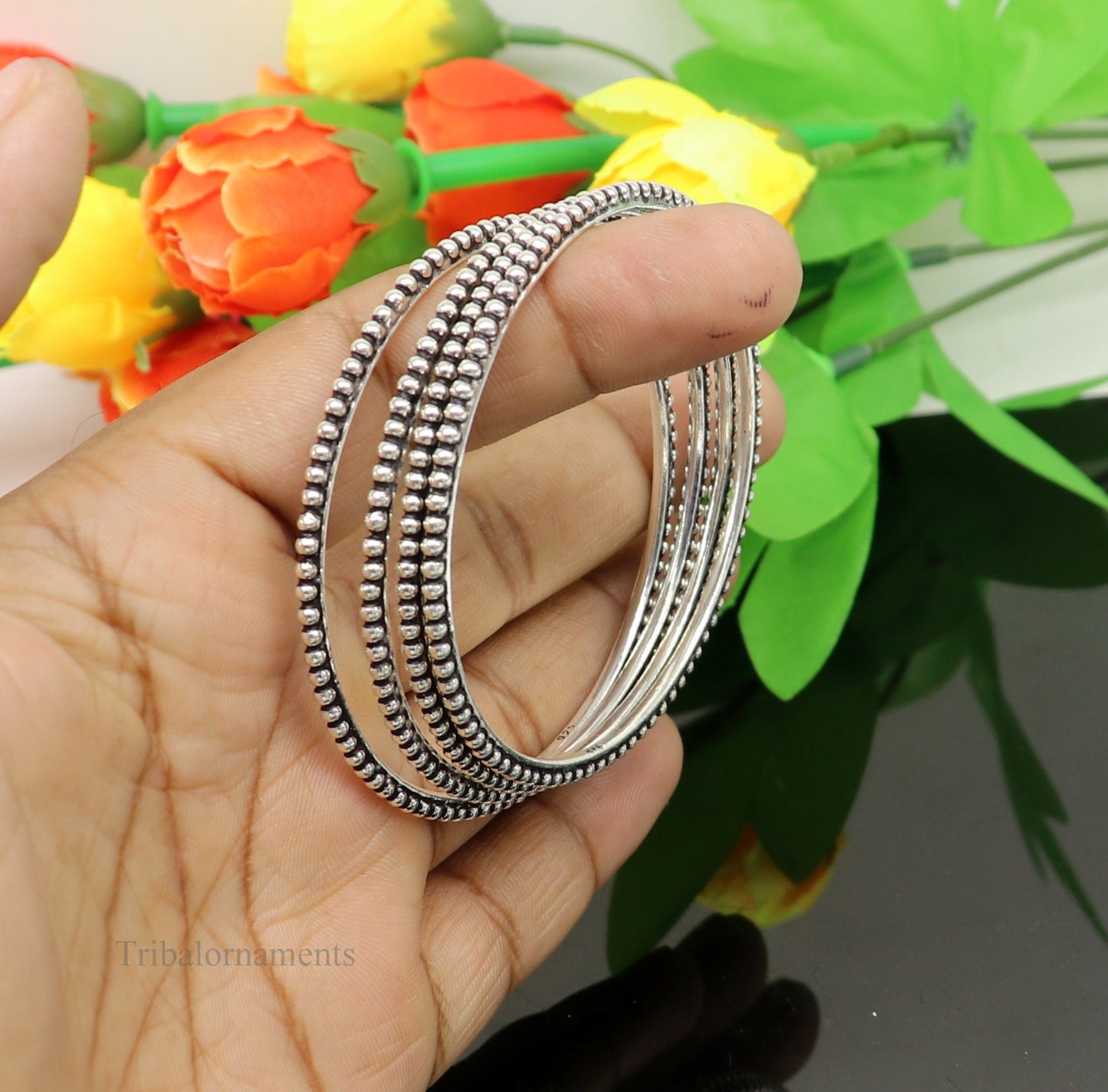 925 sterling customized waved silver balls work stylish designer bangle bracelet pure silver gifting jewelry, brides made bangles  nba177 - TRIBAL ORNAMENTS