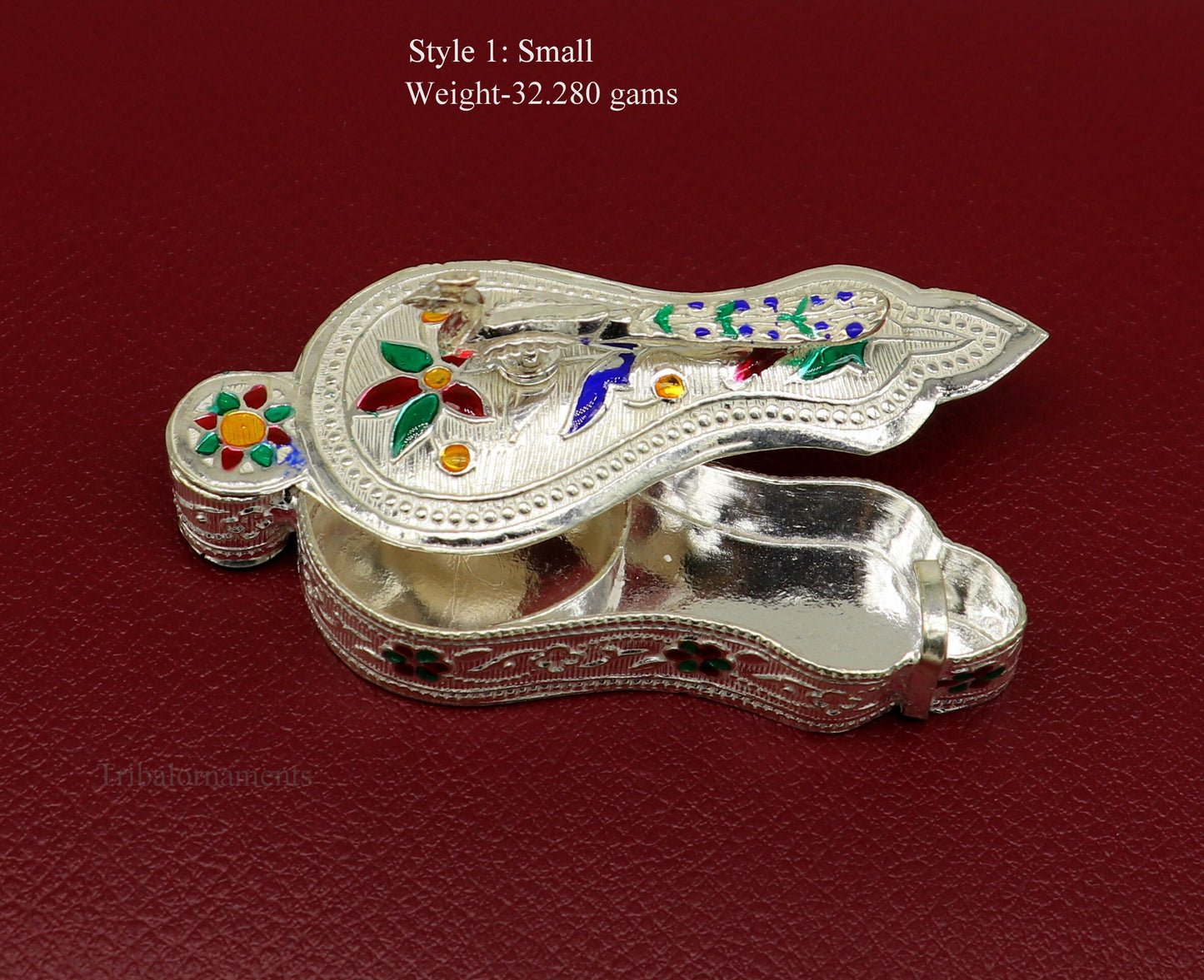 925 sterling silver handmade fabulous unique design peacock trinket box, brides gift, casket box, silver article, silver utensils stb264 - TRIBAL ORNAMENTS