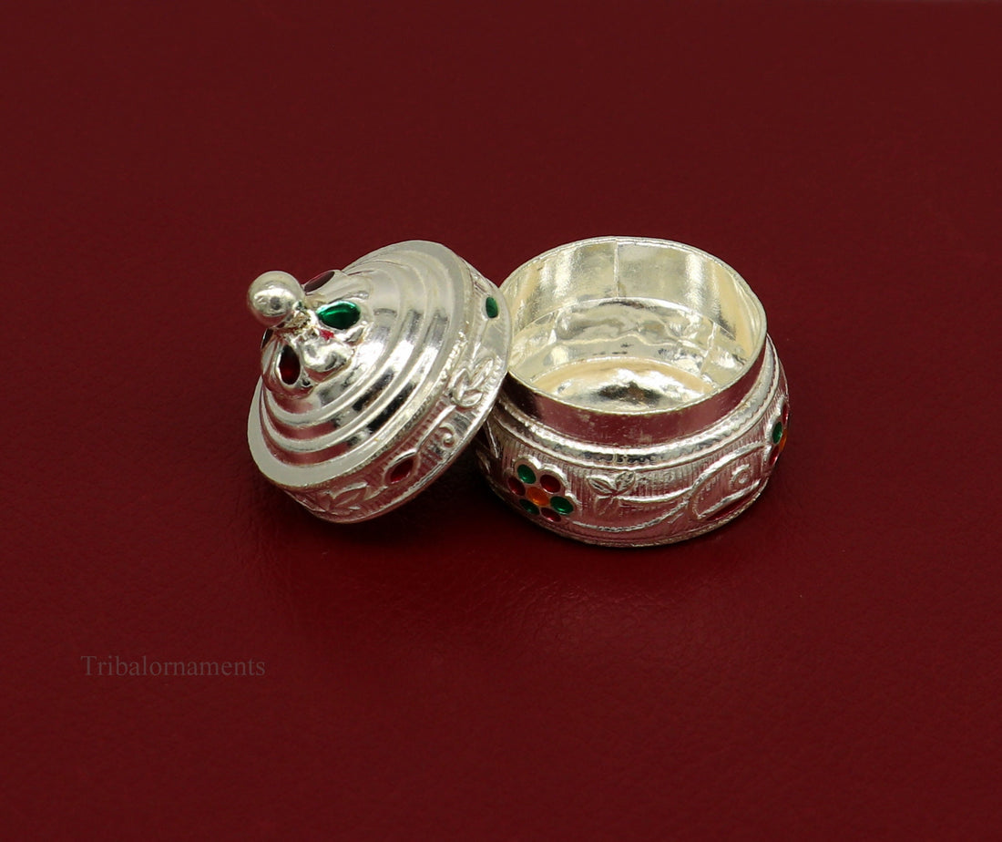 Solid sterling silver unique antique design handmade brides eyes kajal box, surma box, kumkum sindur box, small trinket box article stb238 - TRIBAL ORNAMENTS