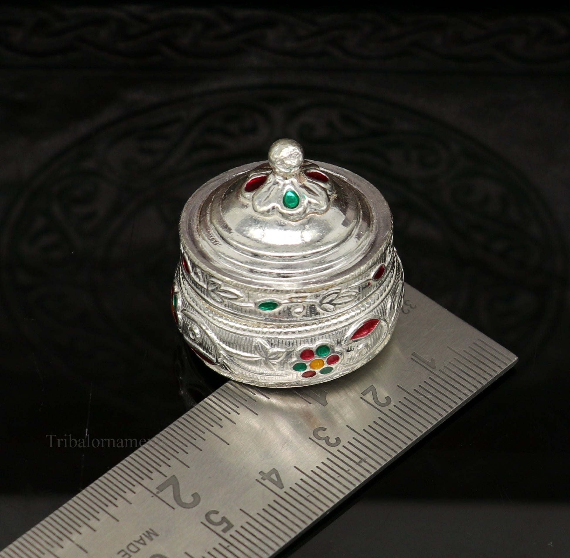 Solid sterling silver unique antique design handmade brides eyes kajal box, surma box, kumkum sindur box, small trinket box article stb240 - TRIBAL ORNAMENTS