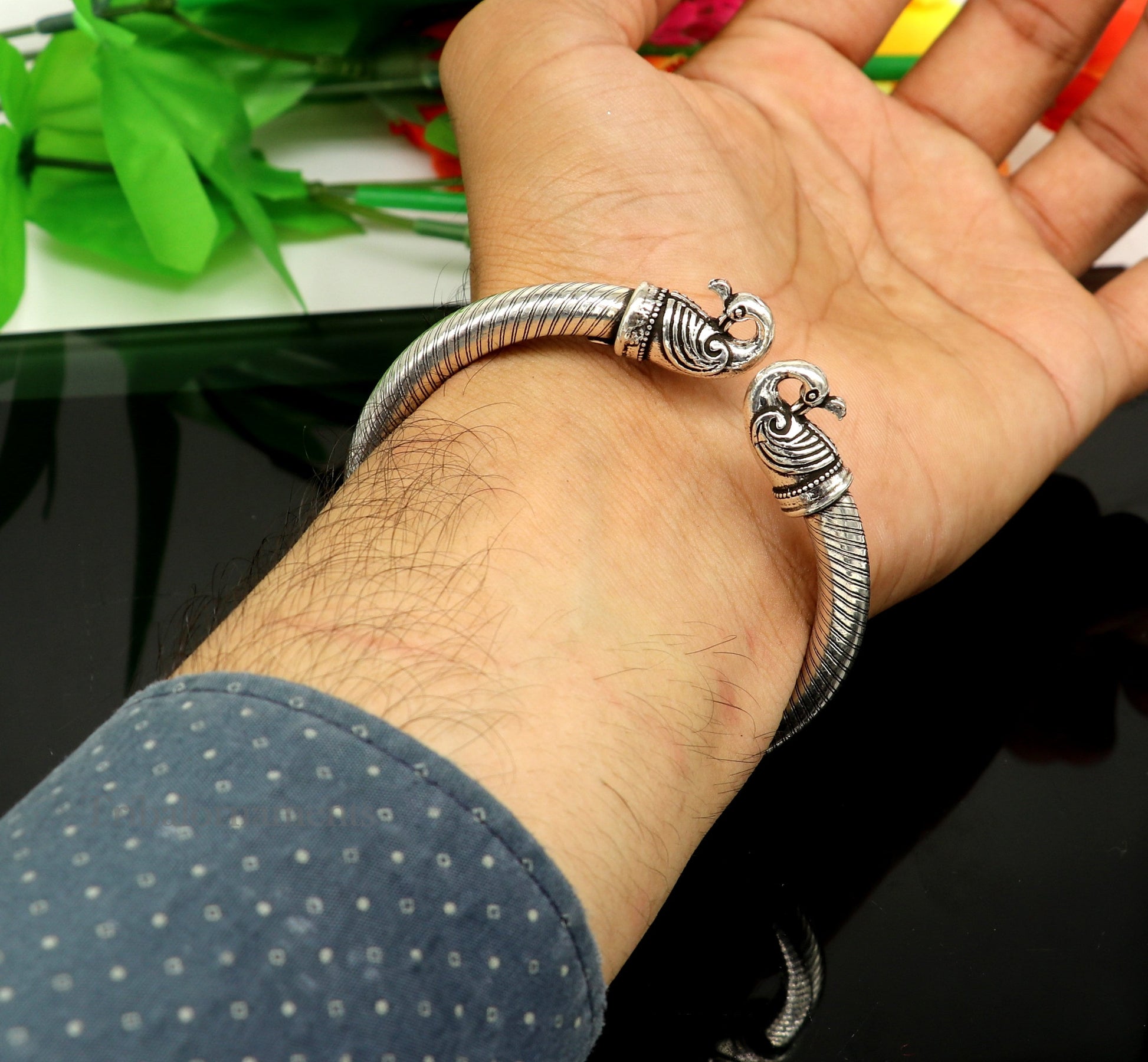 925 sterling silver handmade stunning vintage peacock design bangle bracelet kada, unisex customized personalized hip-hop jewelry nssk477 - TRIBAL ORNAMENTS
