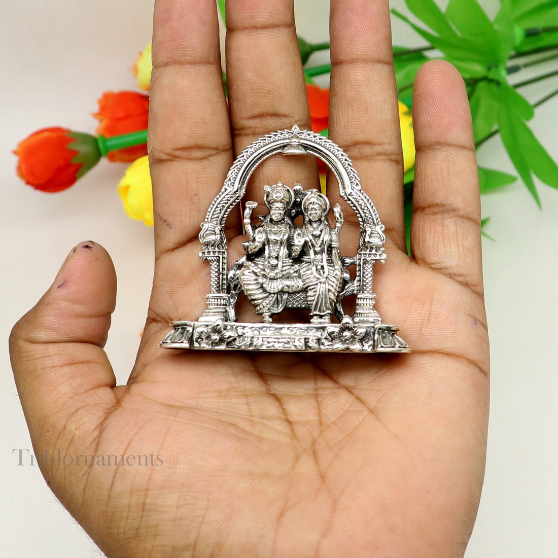 925 Sterling silver handmade floral design Indian Idols Laxmi Narayan, laxmi and vishnu Statue figurine, puja articles puja articles art165 - TRIBAL ORNAMENTS