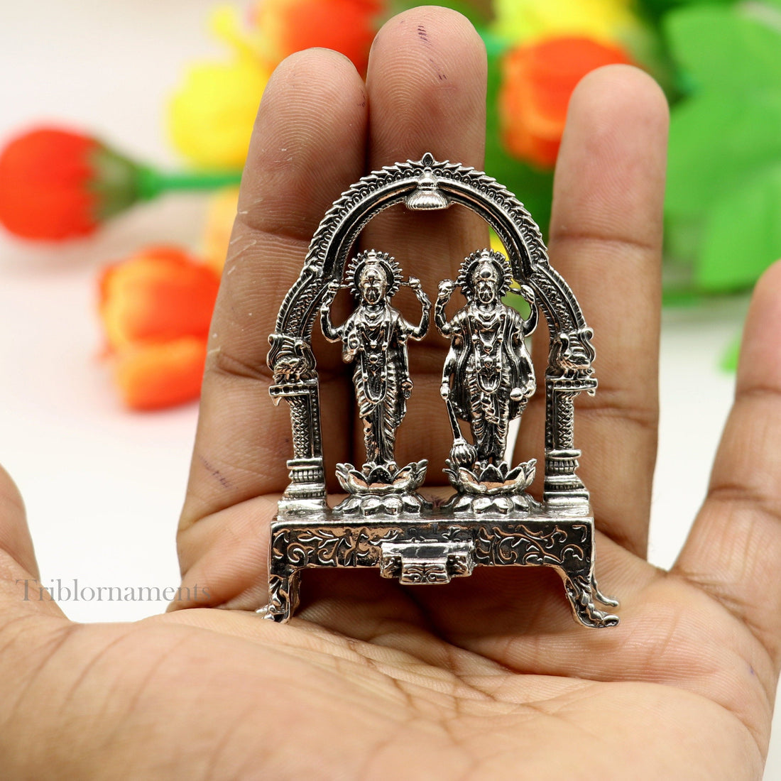 925 Sterling silver handmade Indian Idols standing Laxmi Narayan, laxmi and vishnu Statue figurine, puja articles puja articles art172 - TRIBAL ORNAMENTS