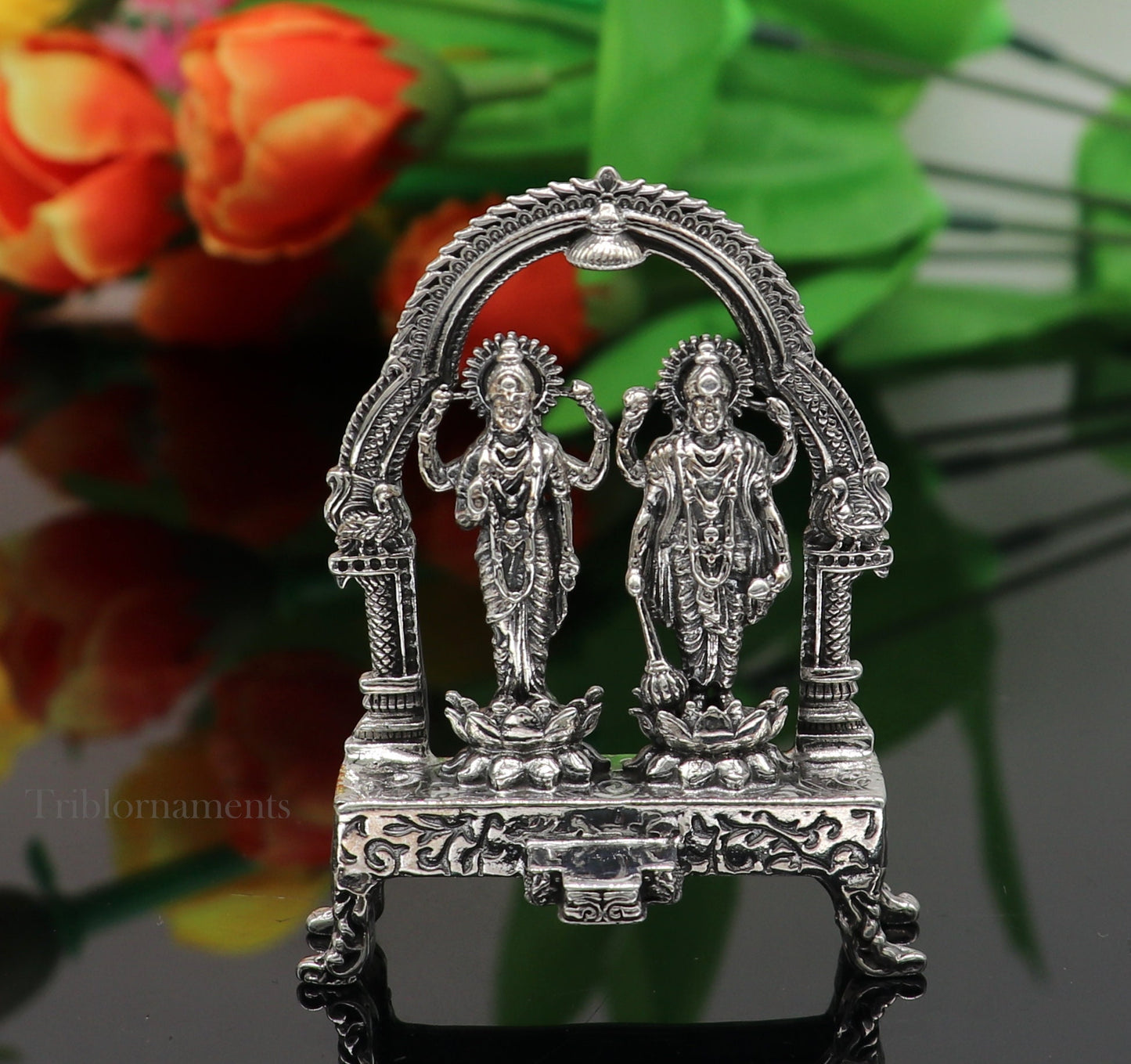 925 Sterling silver handmade Indian Idols standing Laxmi Narayan, laxmi and vishnu Statue figurine, puja articles puja articles art172 - TRIBAL ORNAMENTS