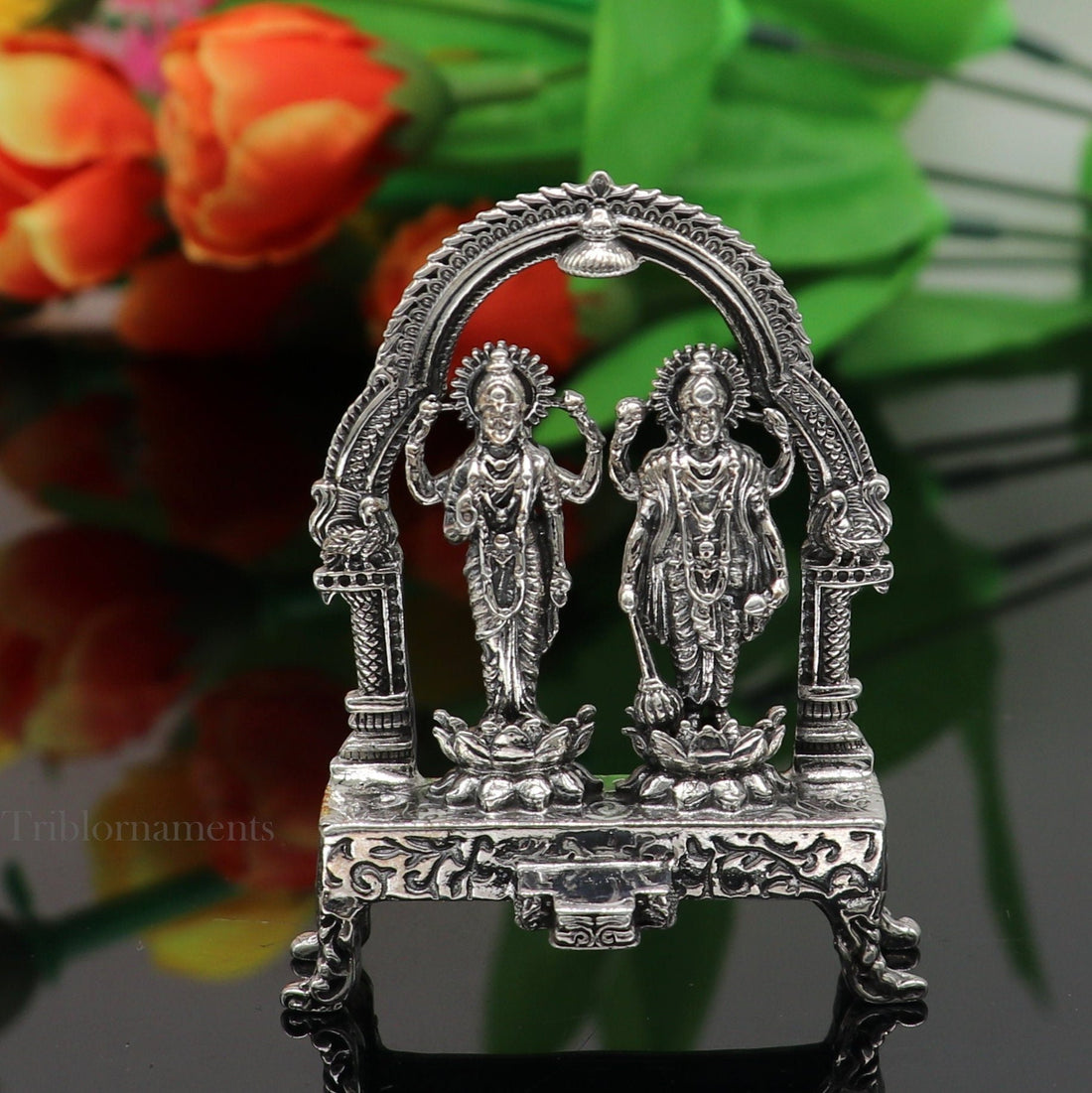 925 Sterling silver handmade Indian Idols standing Laxmi Narayan, laxmi and vishnu Statue figurine, puja articles puja articles art172 - TRIBAL ORNAMENTS