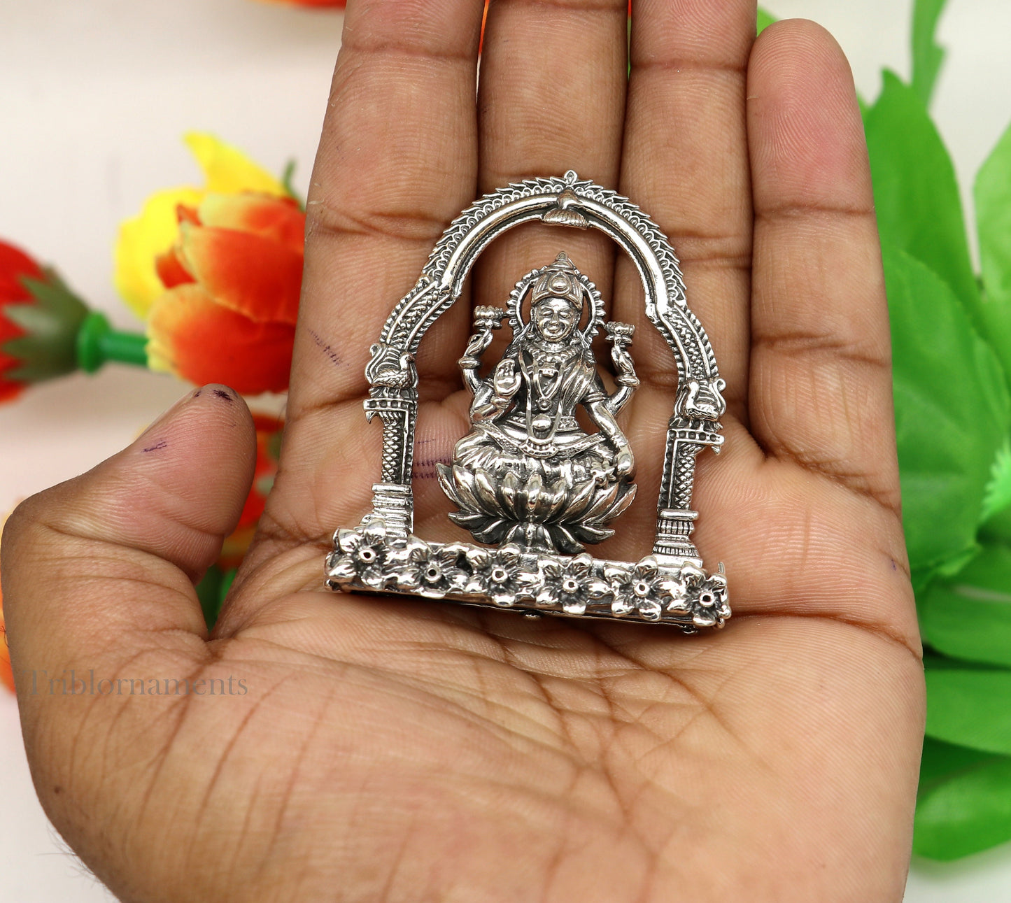 2.2" small 925 Sterling silver handmade Hindu Goddess Laxmi  MahaLaxmi statue, puja article figurine, home décor puja Articles india art161 - TRIBAL ORNAMENTS