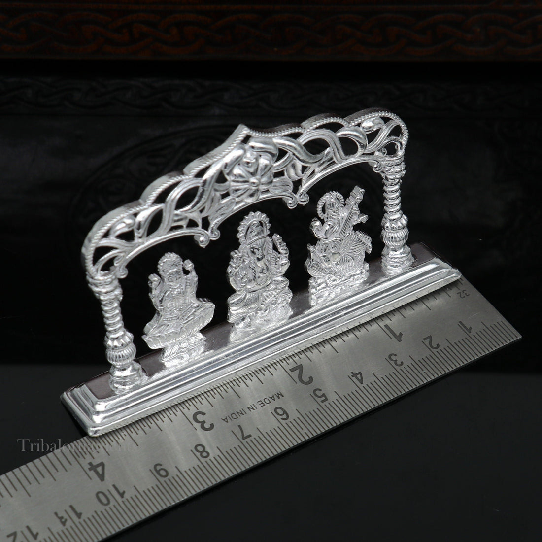 Solid Sterling silver handmade Hindu idols Laxmi,Ganesha and Saraswati statue, puja article figurine, home décor Diwali puja gift su532 - TRIBAL ORNAMENTS