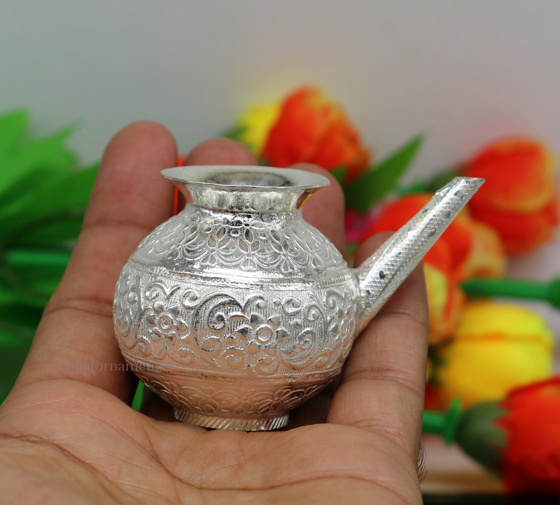 Lord Shiva Abhishek pot, best designer nozzle sold silver kalash puja utensils article from, best diwali puja article for home temple su537 - TRIBAL ORNAMENTS