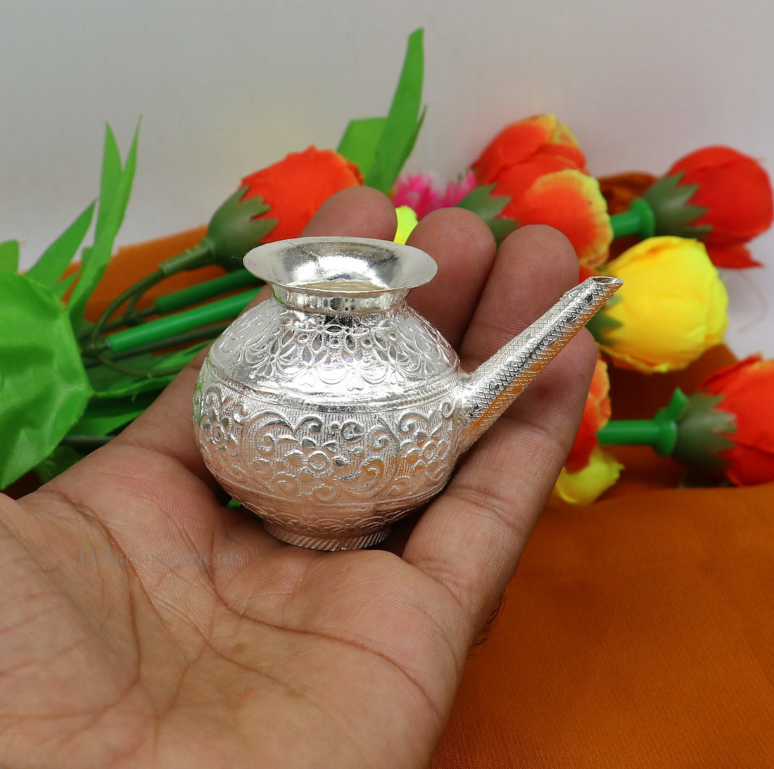 Lord Shiva Abhishek pot, best designer nozzle sold silver kalash puja utensils article from, best diwali puja article for home temple su537 - TRIBAL ORNAMENTS