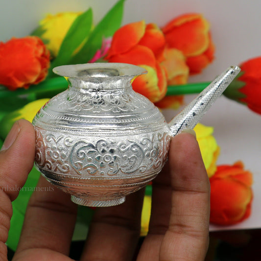 Lord Shiva Abhishek pot, best designer nozzle sold silver kalash puja utensils article from, best diwali puja article for home temple su537 - TRIBAL ORNAMENTS