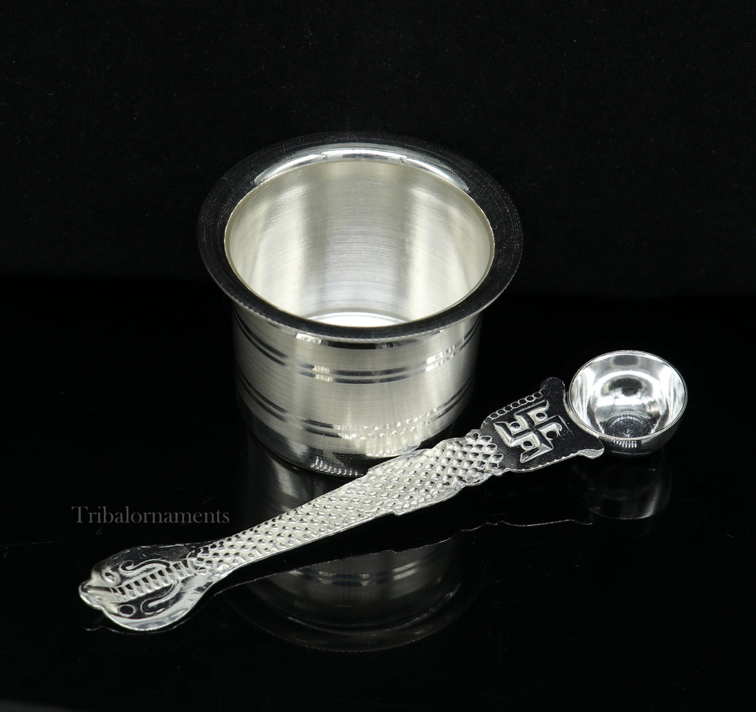 925 sterling silver handmade elegant Ghee pot patra puuja or worshipping, Butter pot for kitchen, silver puja utensils from India su539 - TRIBAL ORNAMENTS