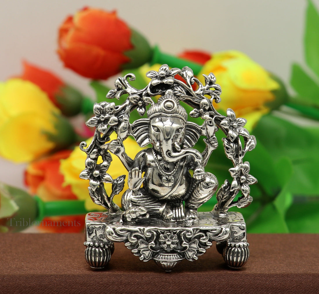 925 Sterling silver Lord Ganesh Idol, Pooja Articles, Indian Silver Idols, handcrafted Lord Ganesh statue sculpture amazing gifting art175 - TRIBAL ORNAMENTS