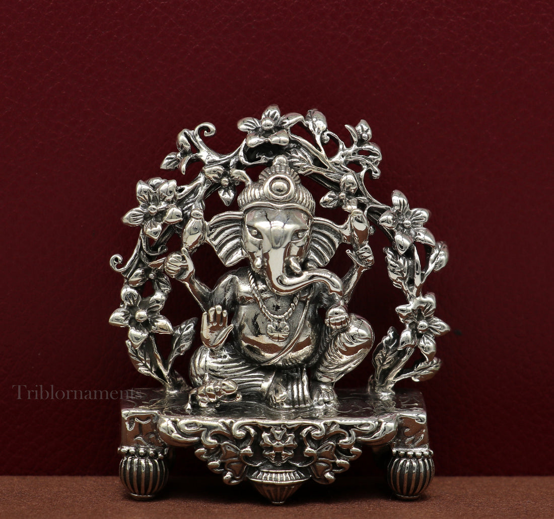 925 Sterling silver Lord Ganesh Idol, Pooja Articles, Indian Silver Idols, handcrafted Lord Ganesh statue sculpture amazing gifting art175 - TRIBAL ORNAMENTS