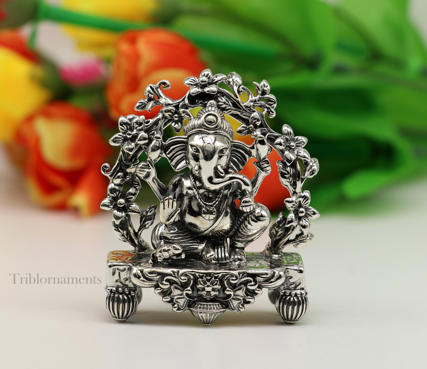 925 Sterling silver Lord Ganesh Idol, Pooja Articles, Indian Silver Idols, handcrafted Lord Ganesh statue sculpture amazing gifting art175 - TRIBAL ORNAMENTS