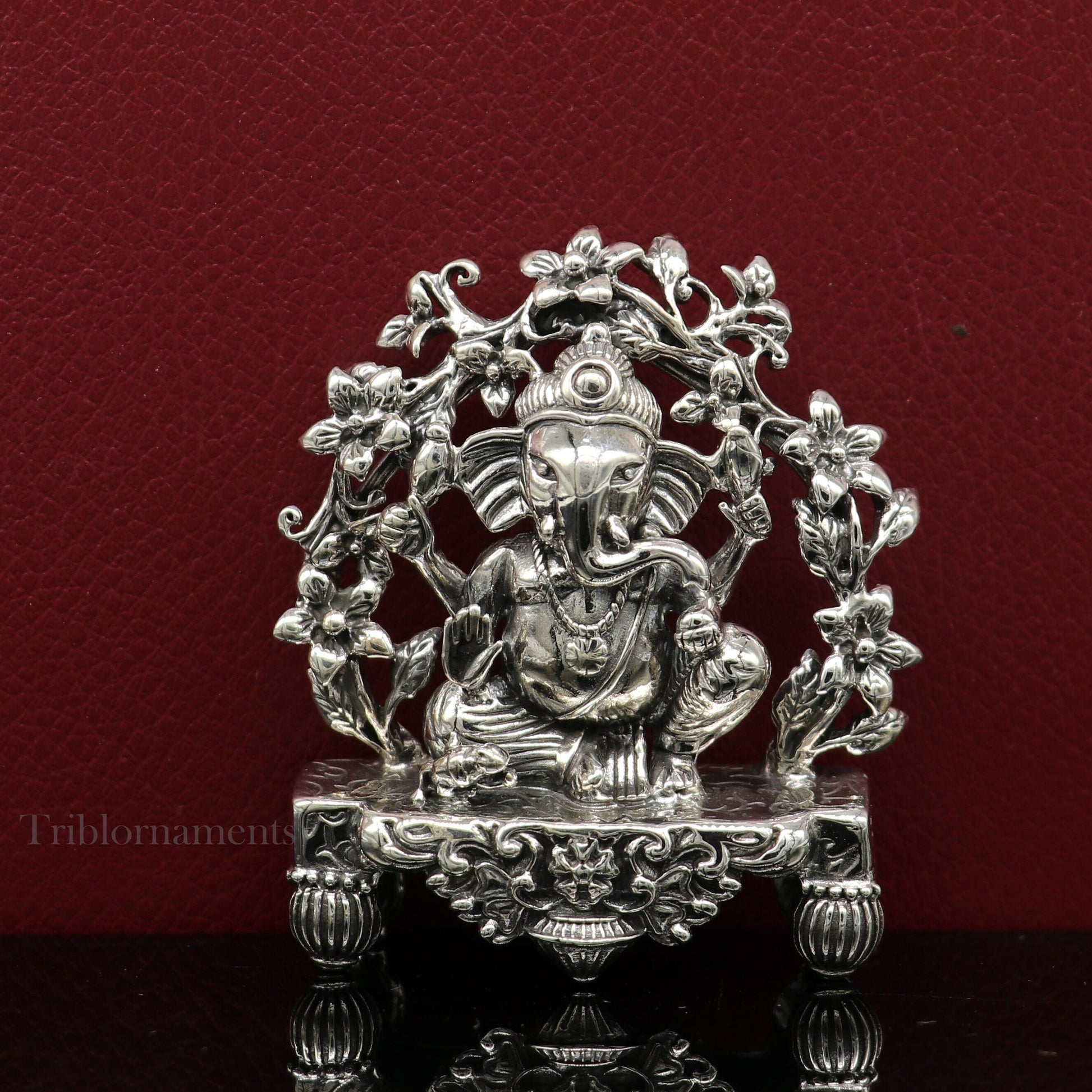 925 Sterling silver Lord Ganesh Idol, Pooja Articles, Indian Silver Idols, handcrafted Lord Ganesh statue sculpture amazing gifting art175 - TRIBAL ORNAMENTS