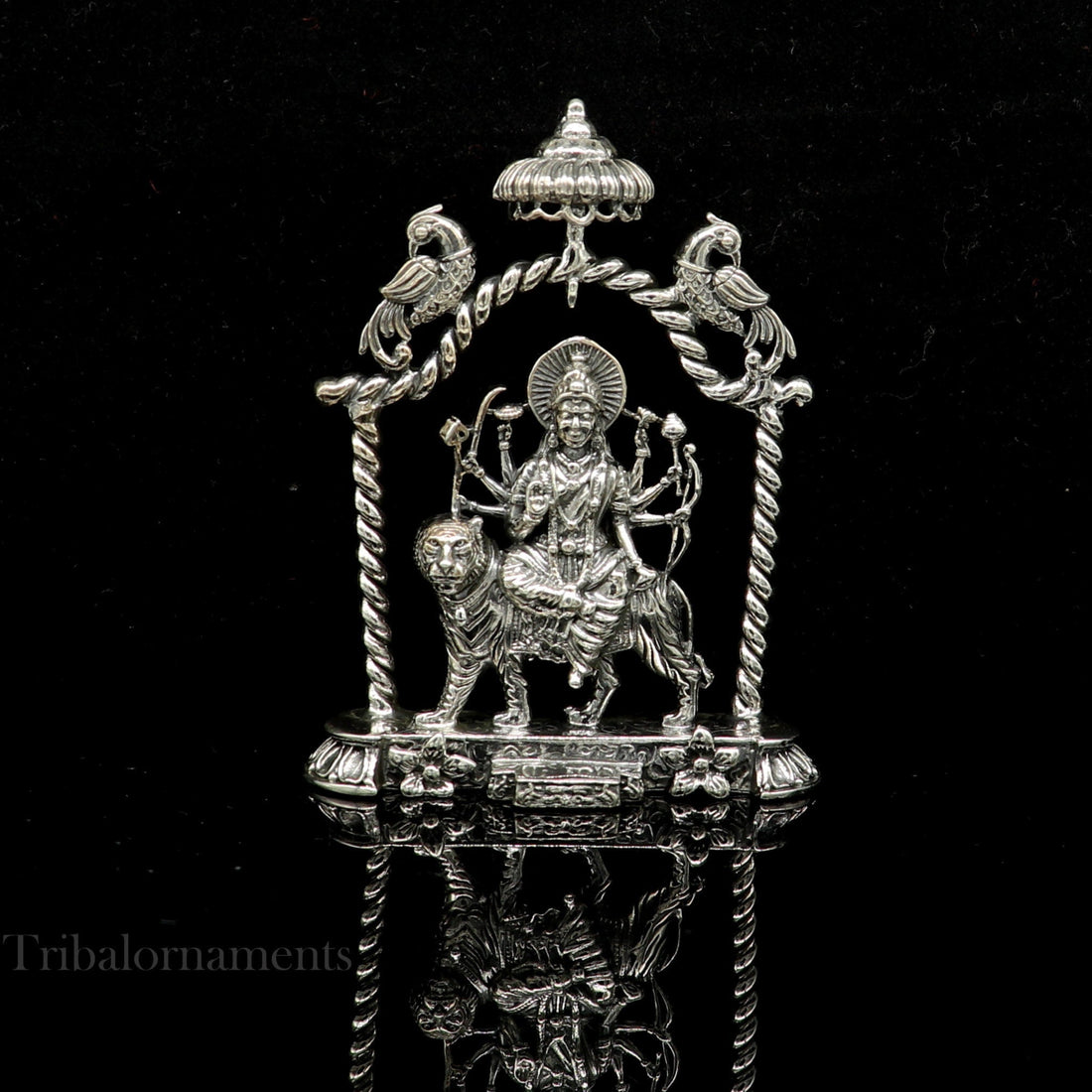 925 Sterling silver Goddess Amba/Bhawani, Durga, Santoshi maa, Pooja Articles, handcrafted statue sculpture amazing puja article art176 - TRIBAL ORNAMENTS