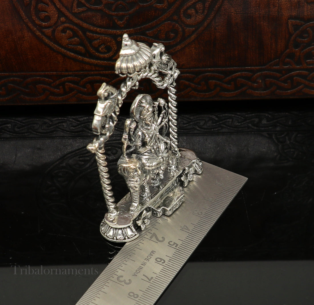 925 Sterling silver Goddess Amba/Bhawani, Durga, Santoshi maa, Pooja Articles, handcrafted statue sculpture amazing puja article art176 - TRIBAL ORNAMENTS