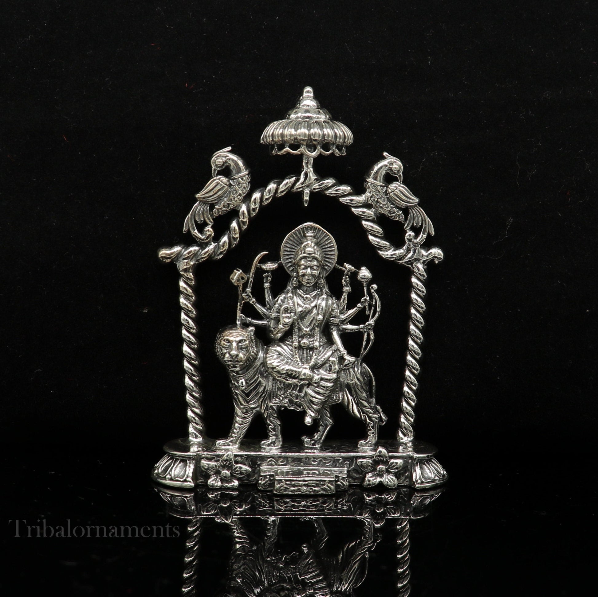 925 Sterling silver Goddess Amba/Bhawani, Durga, Santoshi maa, Pooja Articles, handcrafted statue sculpture amazing puja article art176 - TRIBAL ORNAMENTS