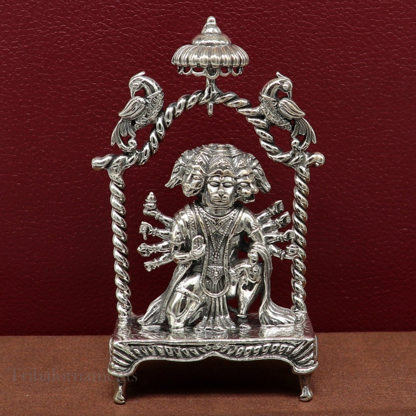 Pure 925 sterling silver handmade Hindu god Lord Panchmukhi Hanuman Statue, amazing designer Divine Sculpture figurine puja article art167 - TRIBAL ORNAMENTS