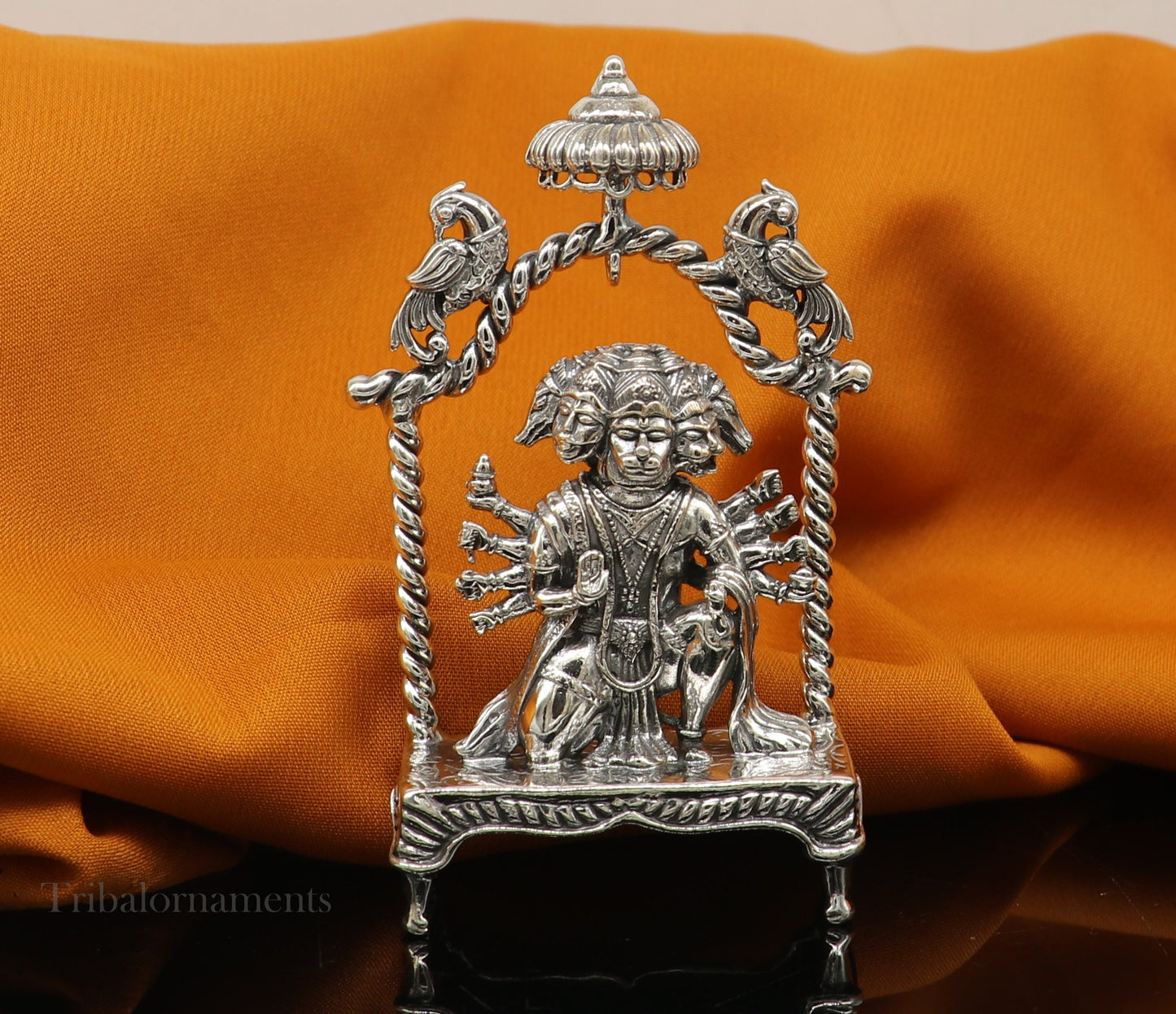 Pure 925 sterling silver handmade Hindu god Lord Panchmukhi Hanuman Statue, amazing designer Divine Sculpture figurine puja article art167 - TRIBAL ORNAMENTS