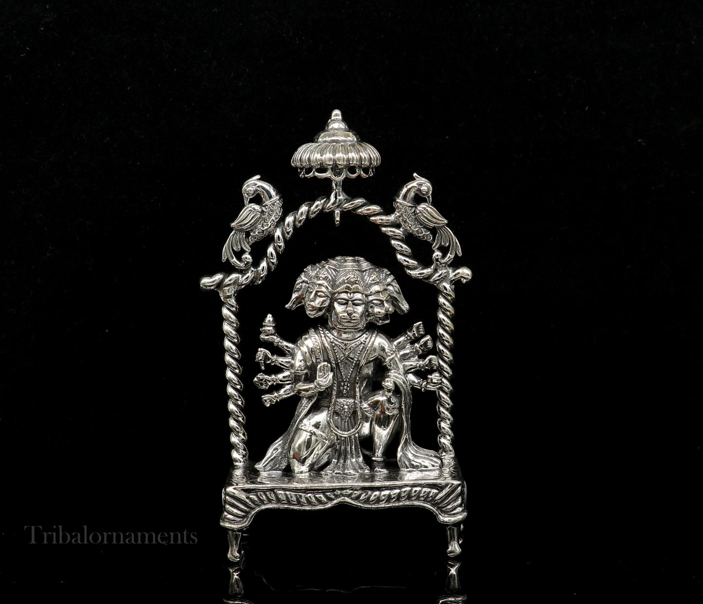 Pure 925 sterling silver handmade Hindu god Lord Panchmukhi Hanuman Statue, amazing designer Divine Sculpture figurine puja article art167 - TRIBAL ORNAMENTS