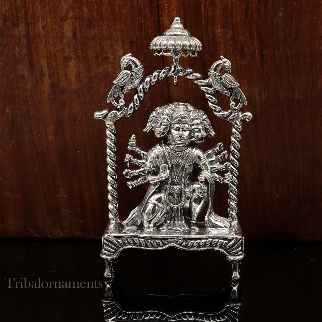 Pure 925 sterling silver handmade Hindu god Lord Panchmukhi Hanuman Statue, amazing designer Divine Sculpture figurine puja article art167 - TRIBAL ORNAMENTS