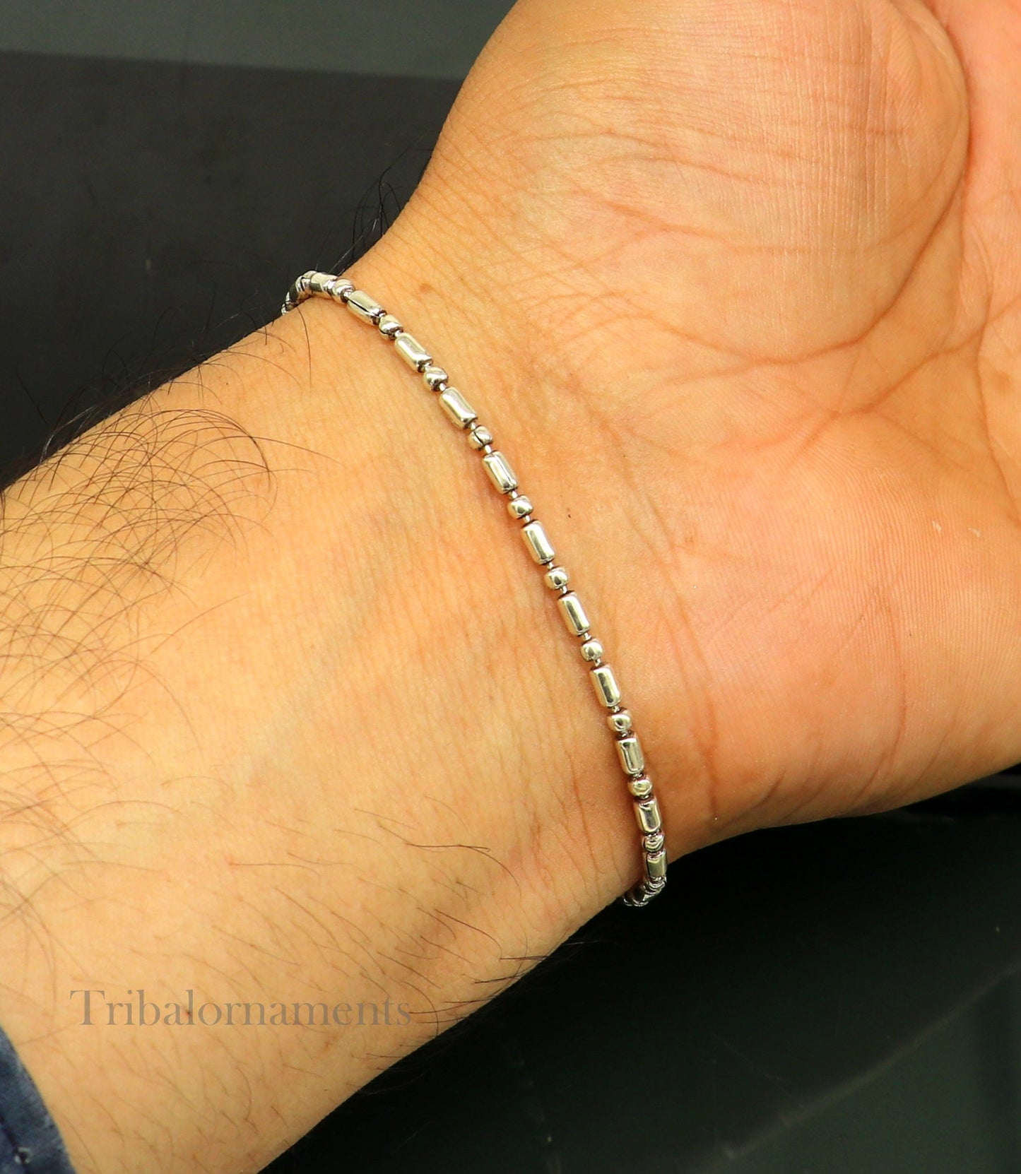 7.5" or 8" long plain beaded bracelet 925 sterling silver elegant customized girl's bracelet , best gifting jewelry from india nsbr396 - TRIBAL ORNAMENTS