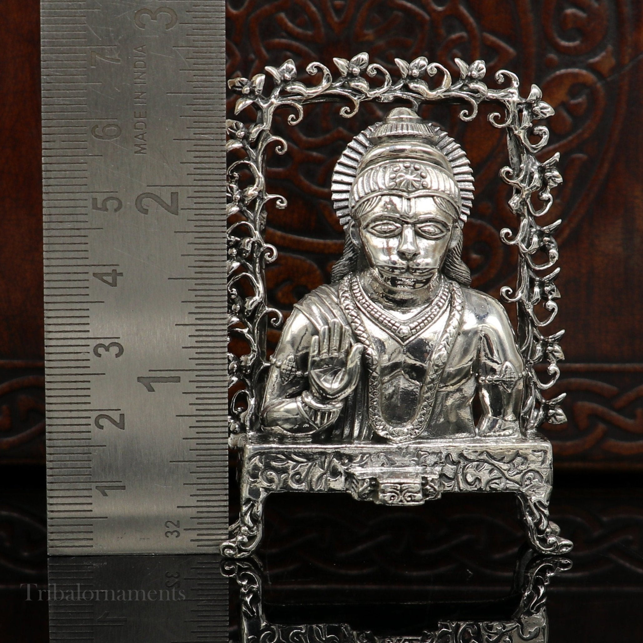 925 sterling silver handmade Divine Hindu god Lord Hanuman blessing Statue, amazing Divine Sculpture figurine puja hot article art171