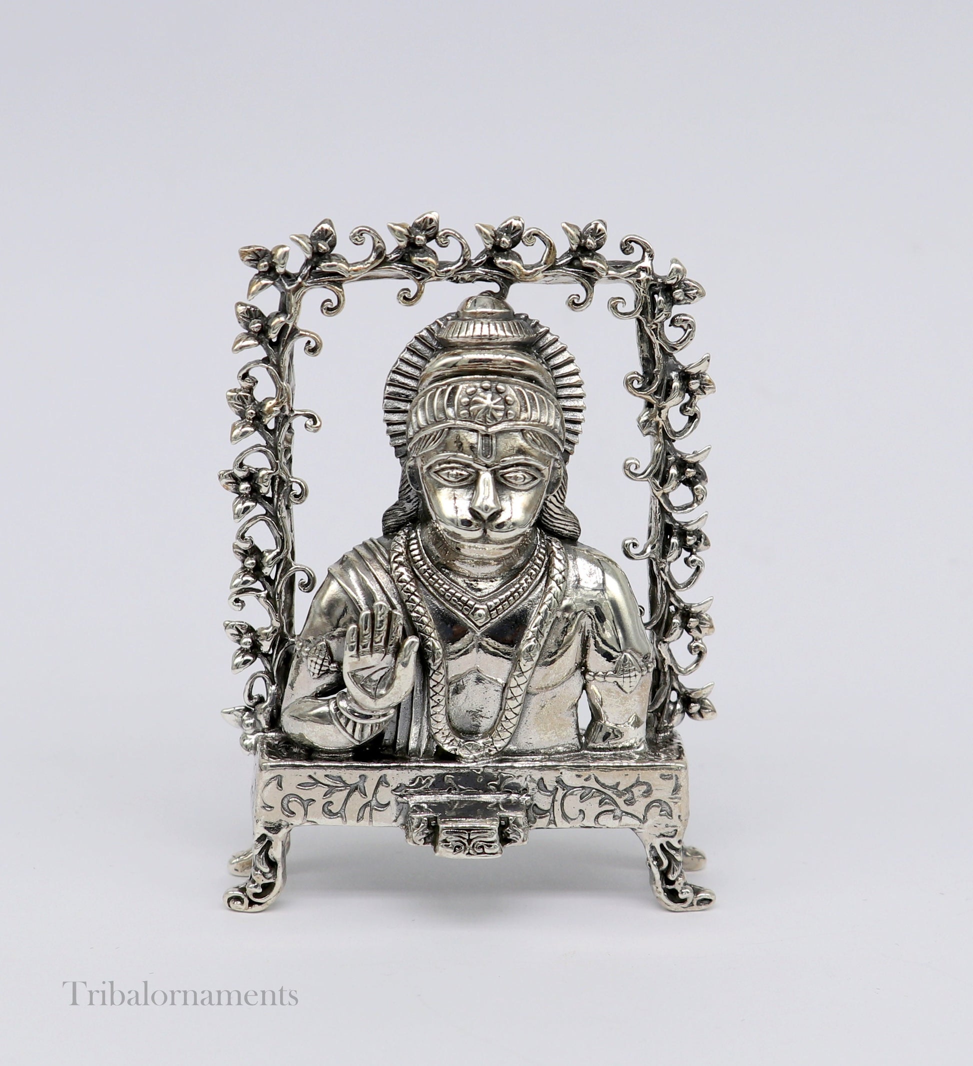 925 sterling silver handmade Divine Hindu god Lord Hanuman blessing Statue, amazing designer Divine Sculpture figurine puja article art169 - TRIBAL ORNAMENTS
