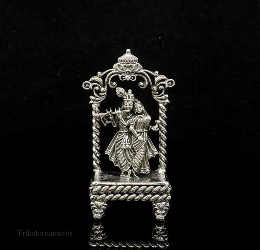 925 sterling silver handmade Divine Hindu god Krishna with Radha blessing Statue, Stunning Radha kishan figurine puja article art168 - TRIBAL ORNAMENTS