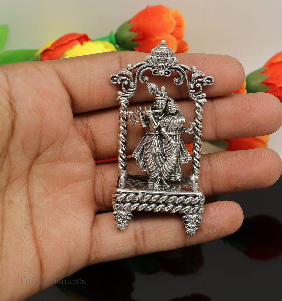 925 sterling silver handmade Divine Hindu god Krishna with Radha blessing Statue, Stunning Radha kishan figurine puja article art168 - TRIBAL ORNAMENTS