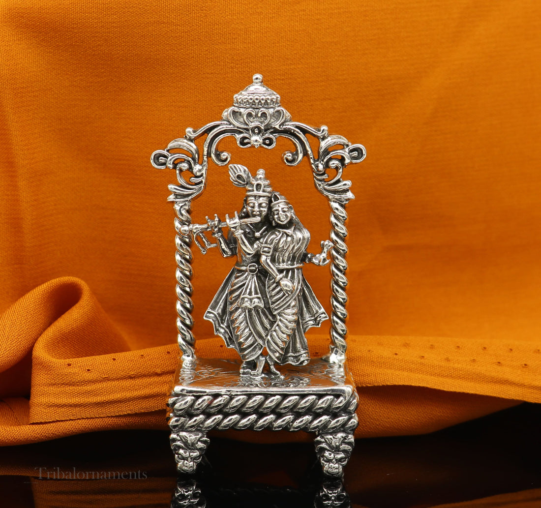 925 sterling silver handmade Divine Hindu god Krishna with Radha blessing Statue, Stunning Radha kishan figurine puja article art168 - TRIBAL ORNAMENTS