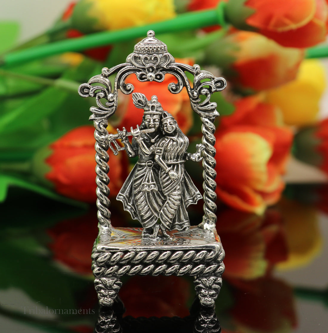 925 sterling silver handmade Divine Hindu god Krishna with Radha blessing Statue, Stunning Radha kishan figurine puja article art168 - TRIBAL ORNAMENTS