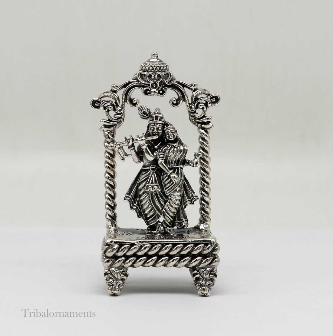 925 sterling silver handmade Divine Hindu god Krishna with Radha blessing Statue, Stunning Radha kishan figurine puja article art168 - TRIBAL ORNAMENTS