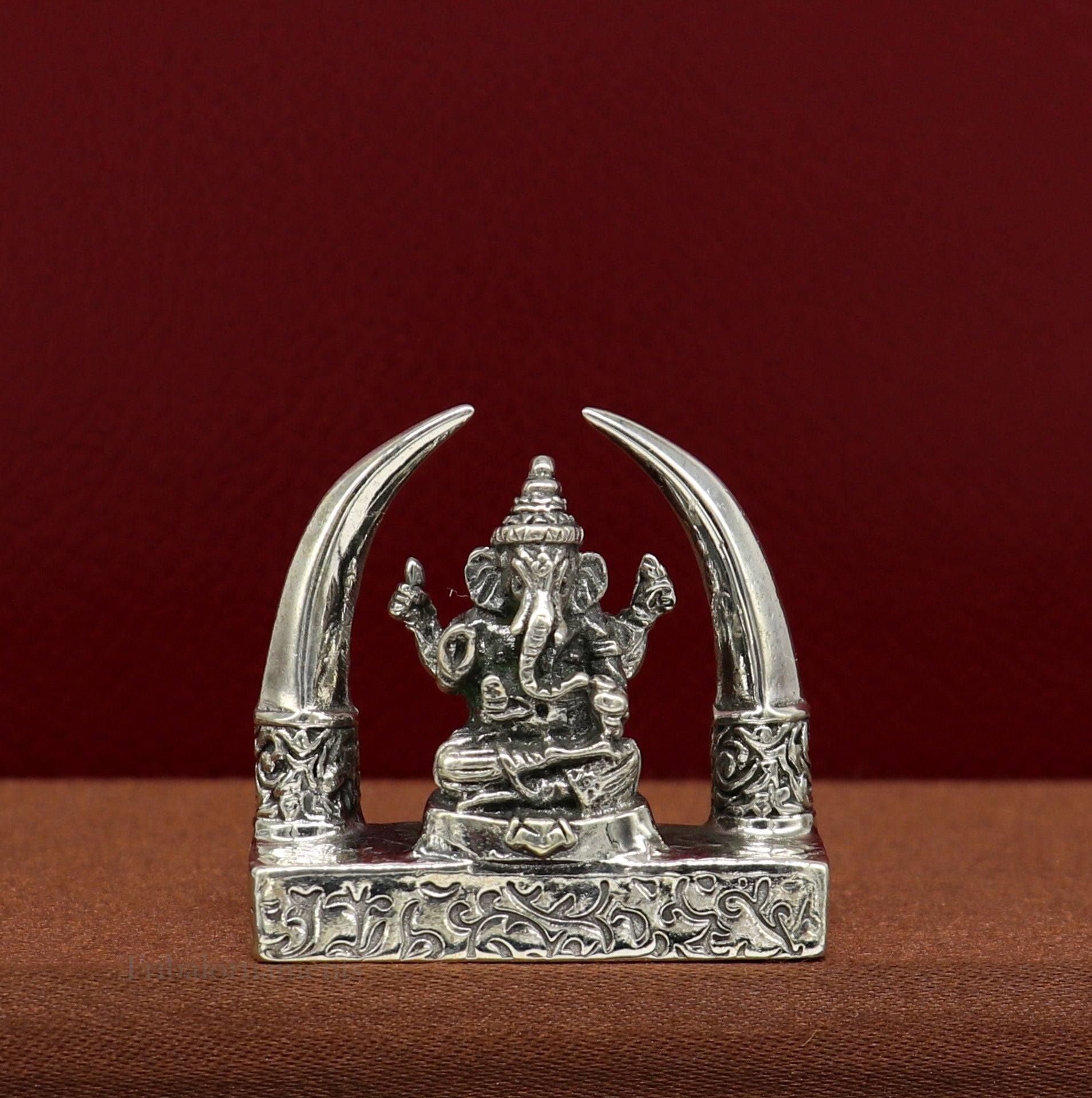 925 Sterling silver Idol lord Ganesha, Pooja Articles, Indian Silver Idols, handcrafted Ganesh statue sculpture Diwali puja gifting Art154 - TRIBAL ORNAMENTS