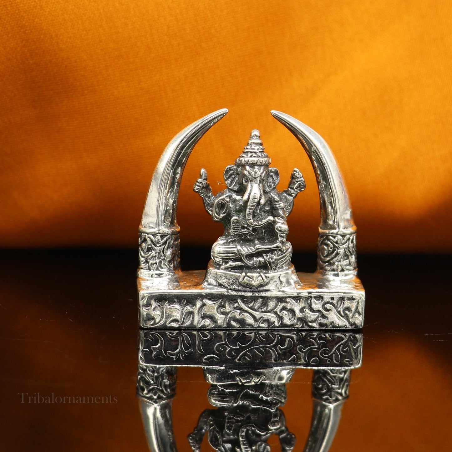 925 Sterling silver Idol lord Ganesha, Pooja Articles, Indian Silver Idols, handcrafted Ganesh statue sculpture Diwali puja gifting Art154 - TRIBAL ORNAMENTS