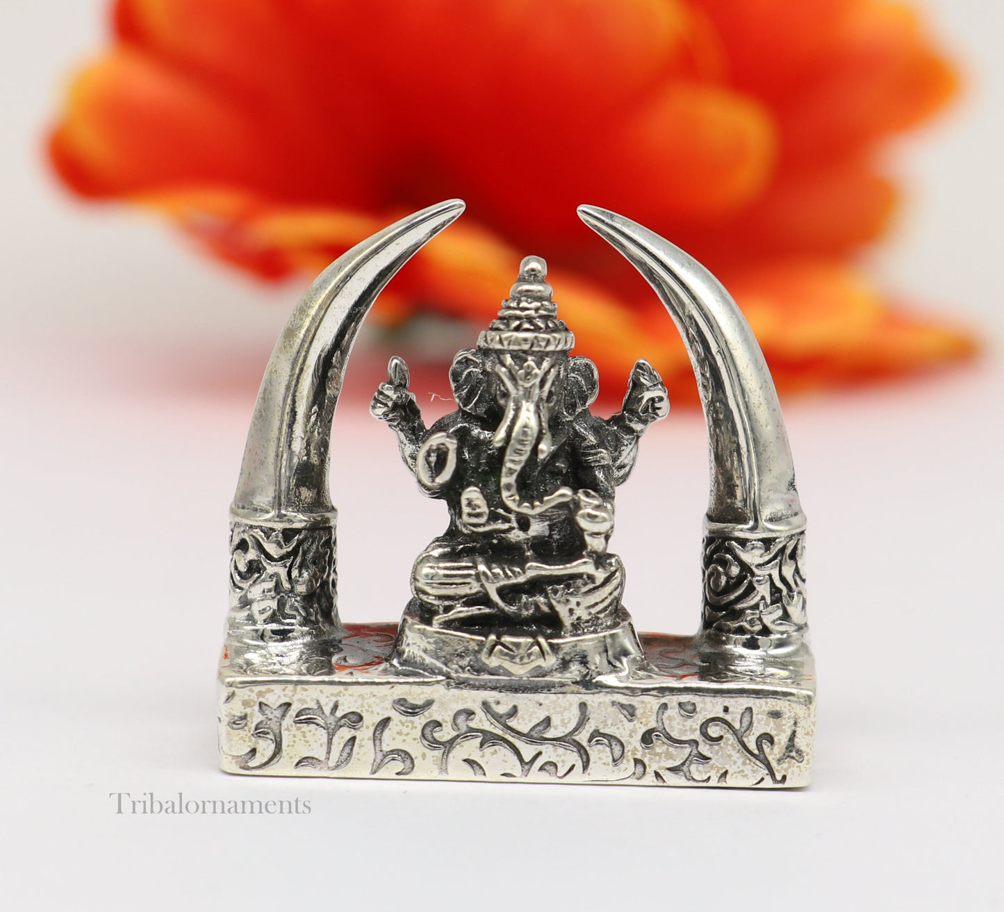 925 Sterling silver Idol lord Ganesha, Pooja Articles, Indian Silver Idols, handcrafted Ganesh statue sculpture Diwali puja gifting Art154 - TRIBAL ORNAMENTS