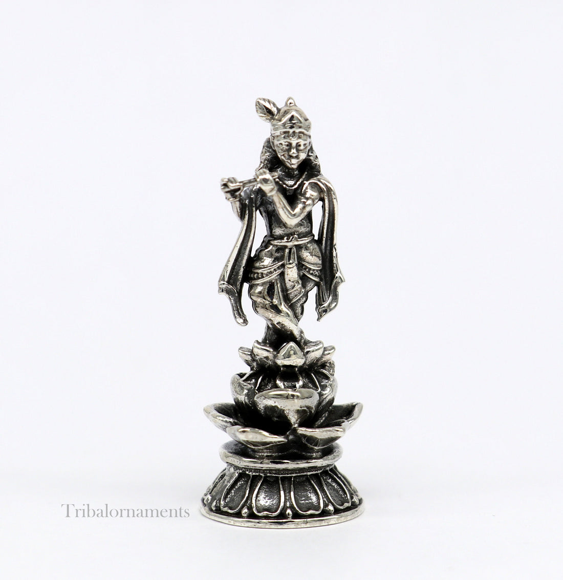 925 Sterling silver handmade antique design Idols Lord Krishna with flute standing Statue figurine, puja articles decorative gift art158 - TRIBAL ORNAMENTS