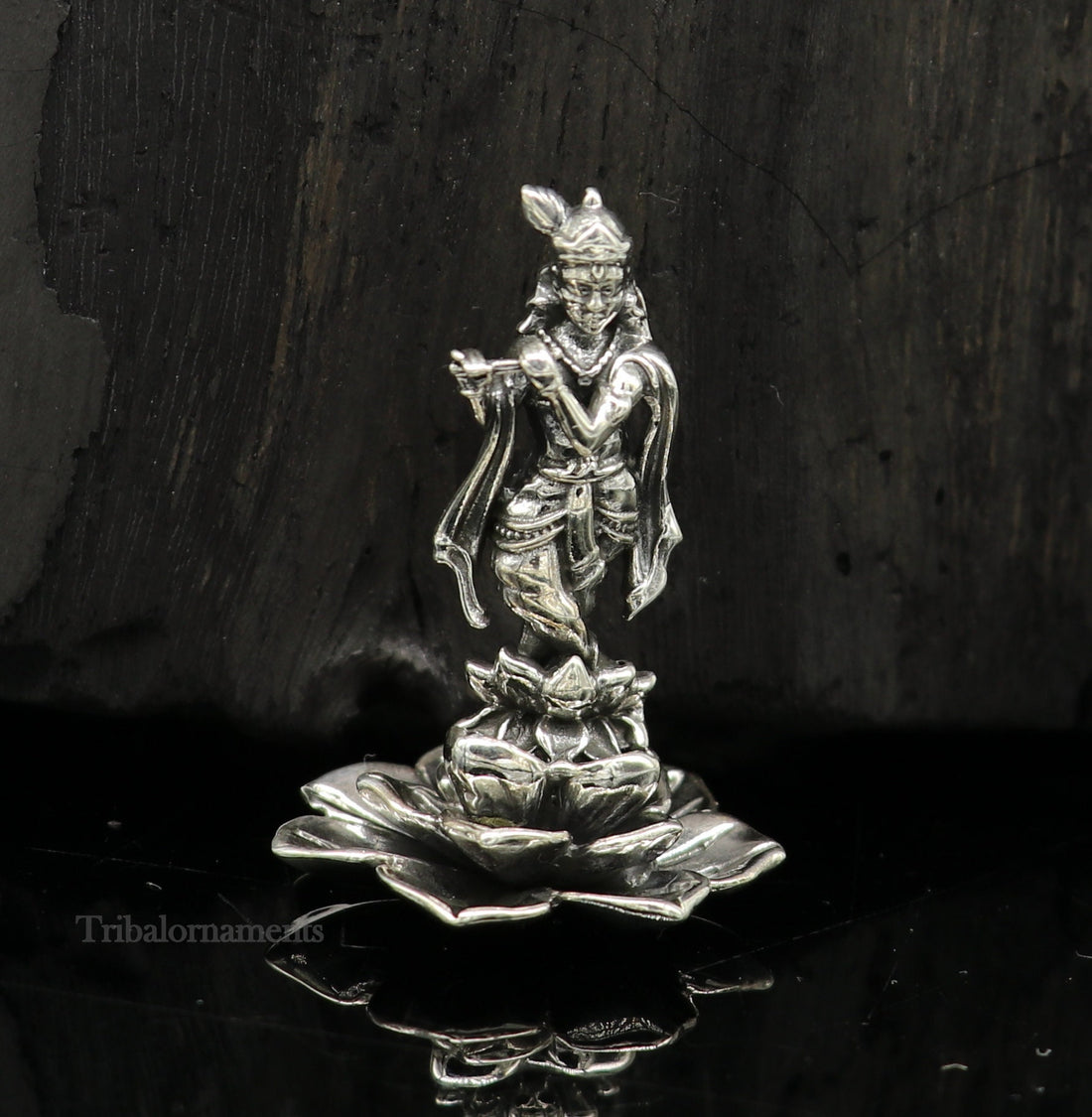 925 Sterling silver handmade antique design Idols Lord Krishna with flute standing Statue figurine, puja articles decorative gift art159 - TRIBAL ORNAMENTS