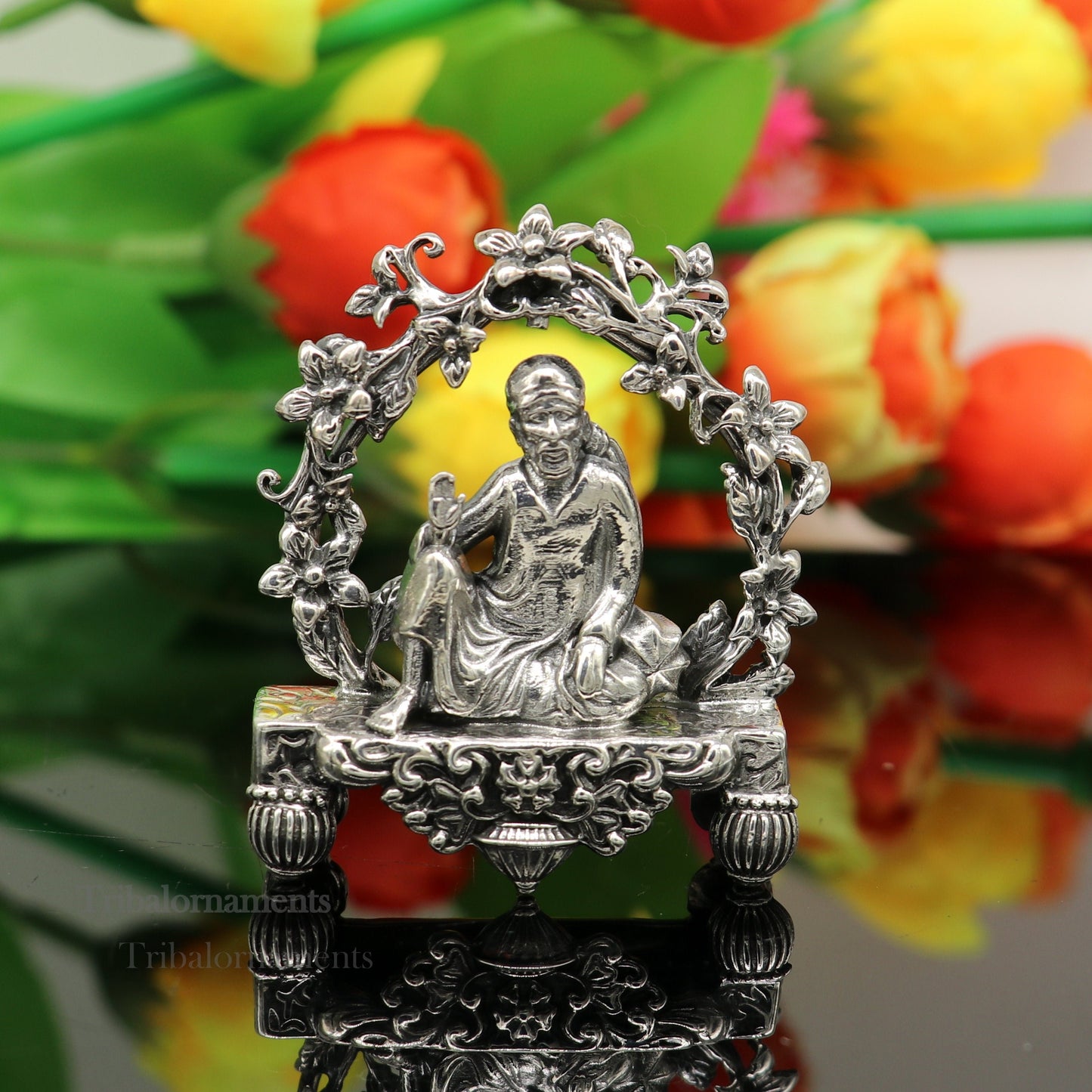 925 sterling silver handmade Divine Hindu idol deity Sai Baba statue murti divine Statue Sculpture figurine puja article gifting art163 - TRIBAL ORNAMENTS