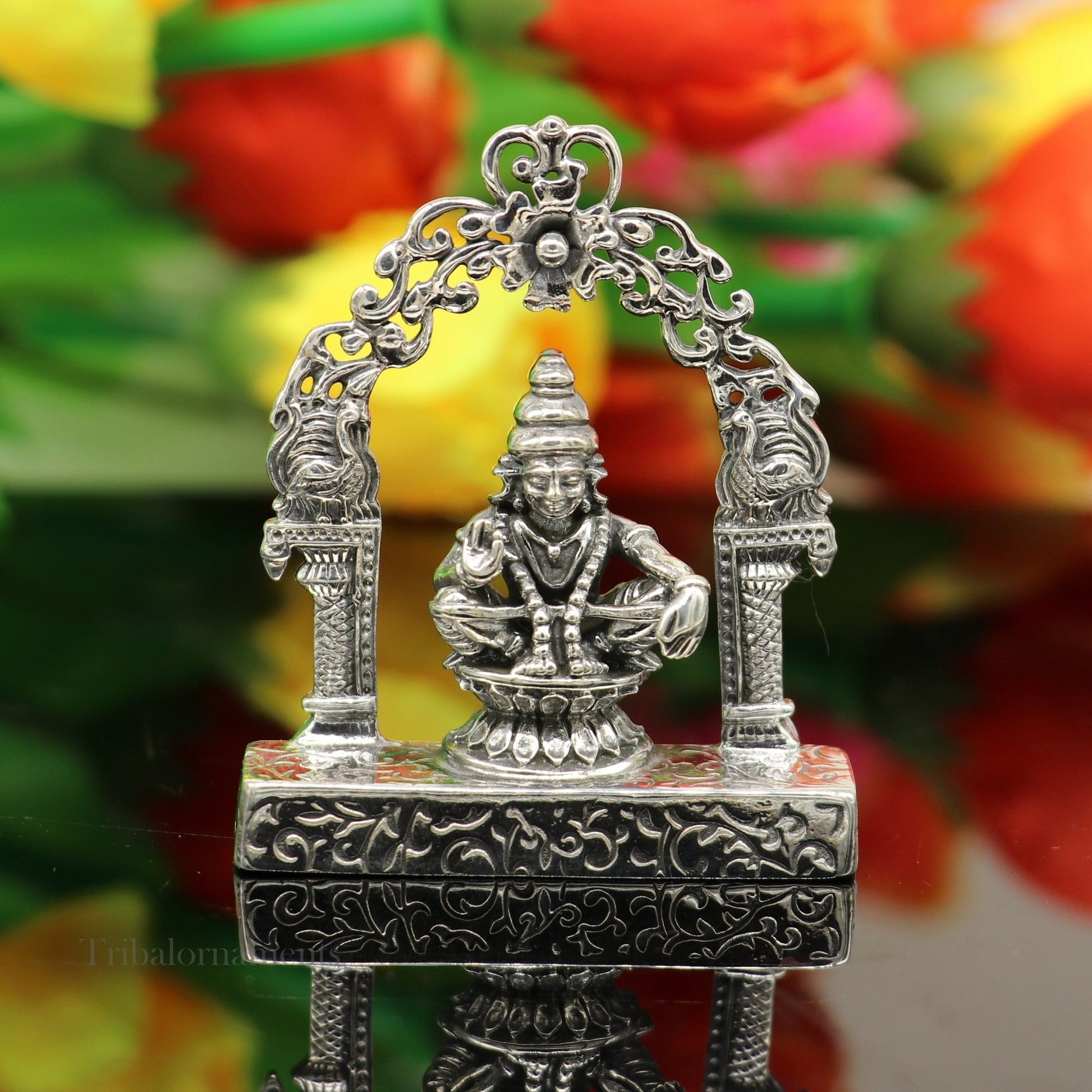 925 sterling silver handmade Divine Hindu idol Aayappa Sabarimala statue murti divine Statue Sculpture figurine puja article gifting  art178 - TRIBAL ORNAMENTS