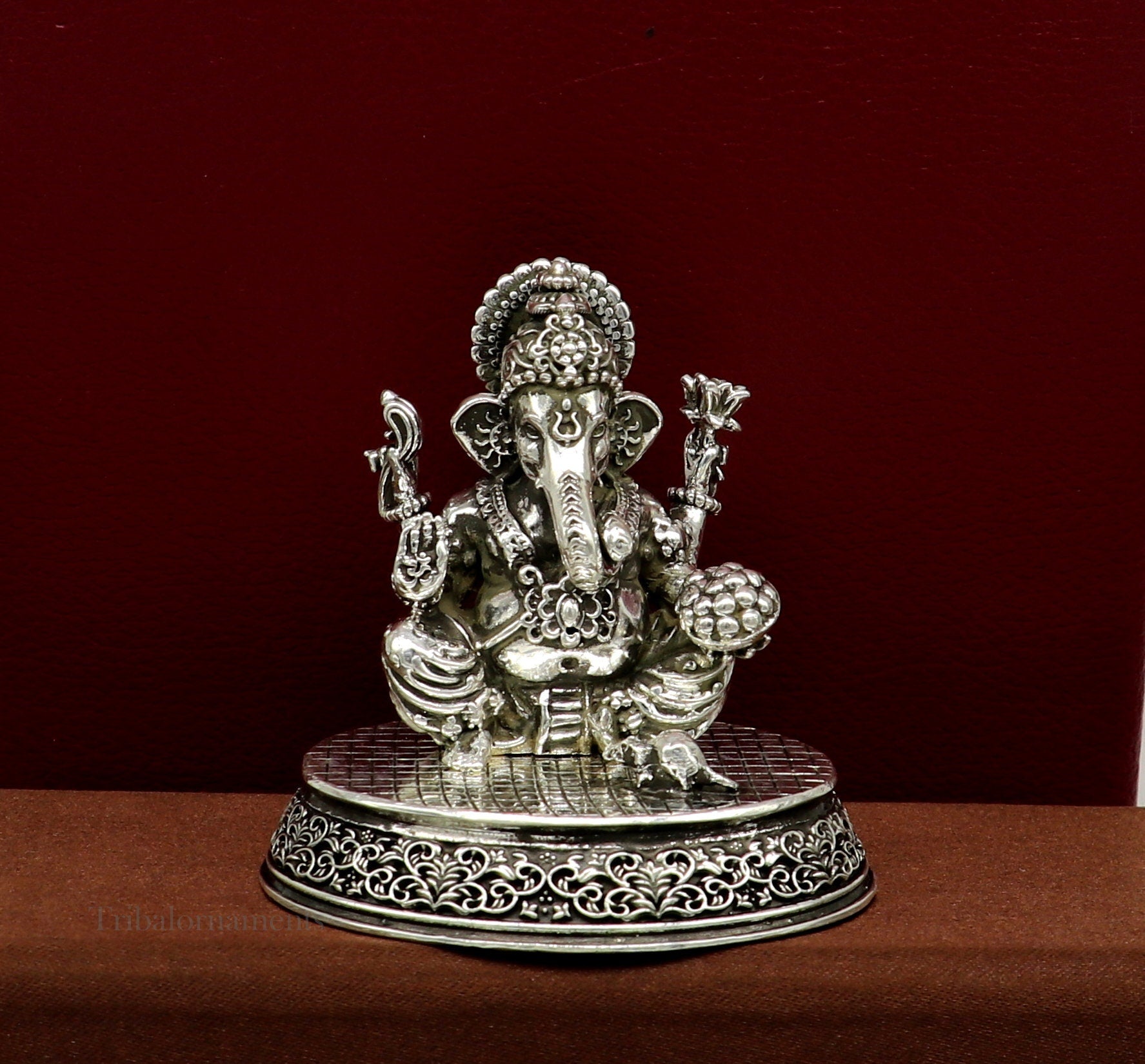 925 Sterling silver Lord Ganesh Idol, Pooja Articles, Silver Idols Figurine, handcrafted Lord Ganesh statue sculpture gifting art art218 - TRIBAL ORNAMENTS