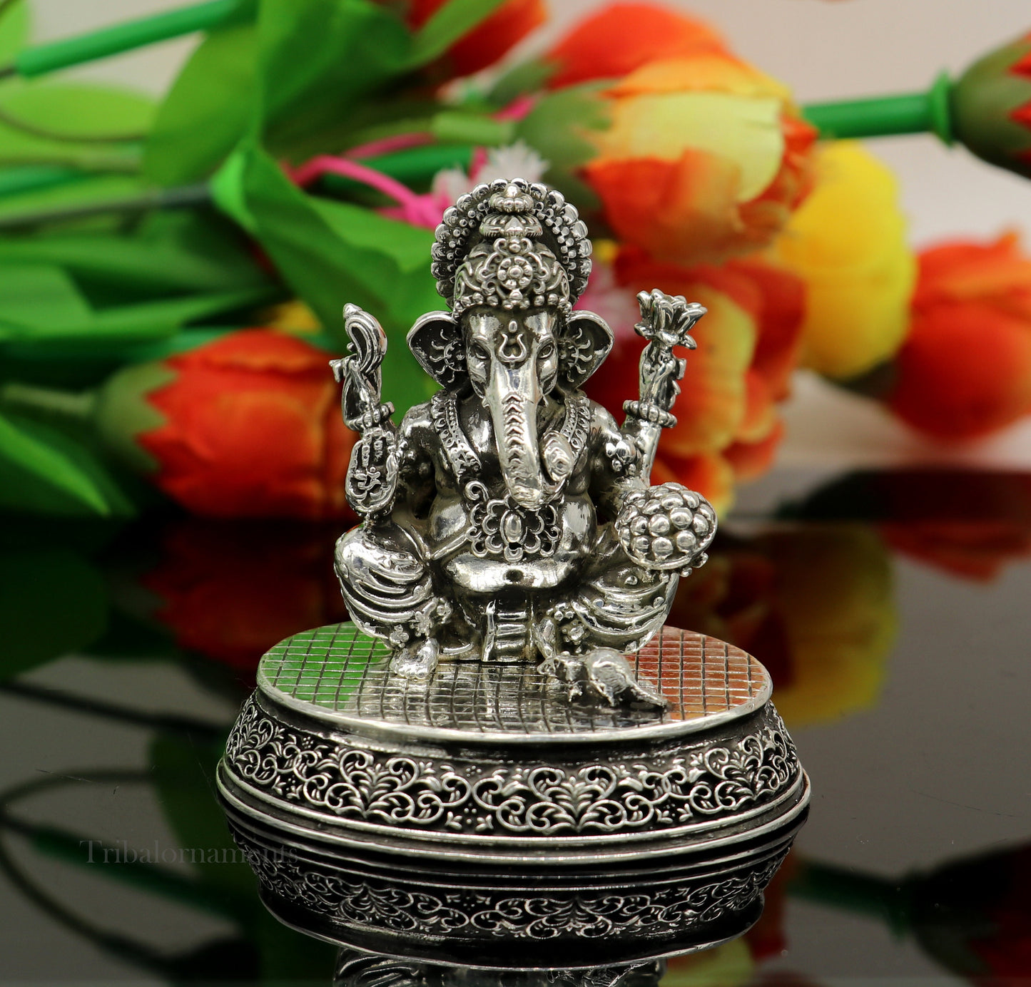 925 Sterling silver Lord Ganesh Idol, Pooja Articles, Silver Idols Figurine, handcrafted Lord Ganesh statue sculpture gifting art art218 - TRIBAL ORNAMENTS