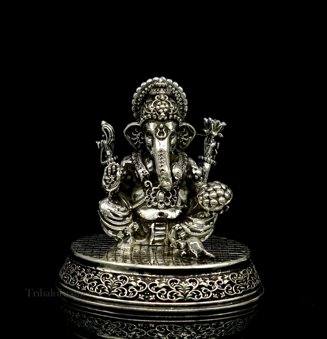 925 Sterling silver Lord Ganesh Idol, Pooja Articles, Silver Idols Figurine, handcrafted Lord Ganesh statue sculpture gifting art art218 - TRIBAL ORNAMENTS