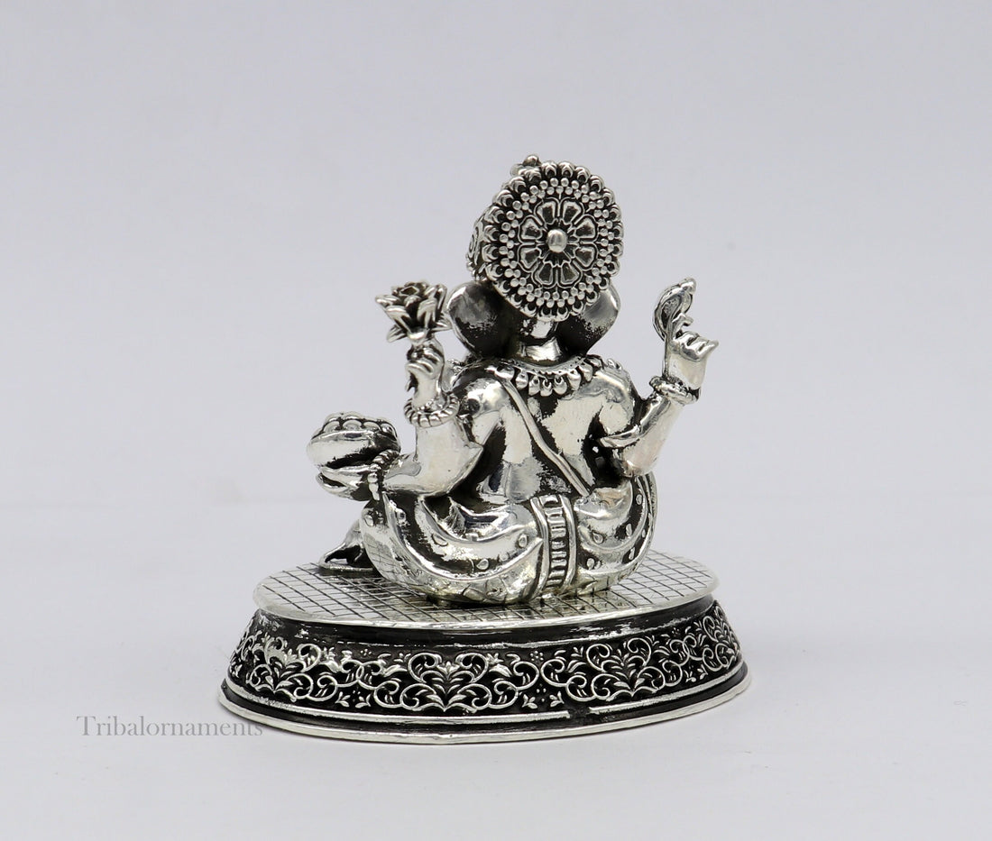 925 Sterling silver Lord Ganesh Idol, Pooja Articles, Silver Idols Figurine, handcrafted Lord Ganesh statue sculpture gifting art art218 - TRIBAL ORNAMENTS