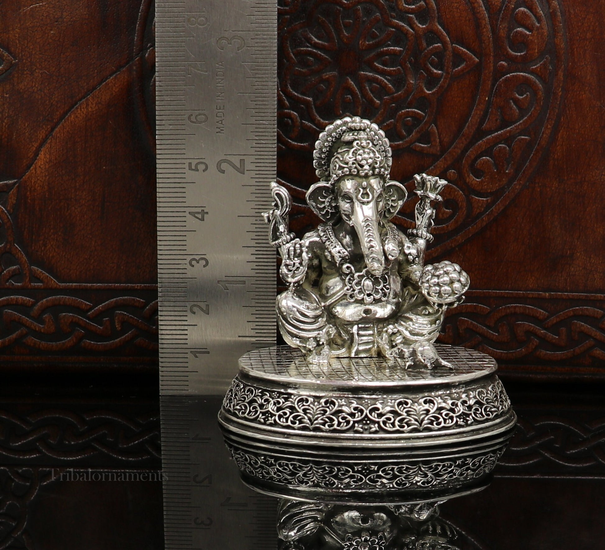 925 Sterling silver Lord Ganesh Idol, Pooja Articles, Silver Idols Figurine, handcrafted Lord Ganesh statue sculpture gifting art art218 - TRIBAL ORNAMENTS